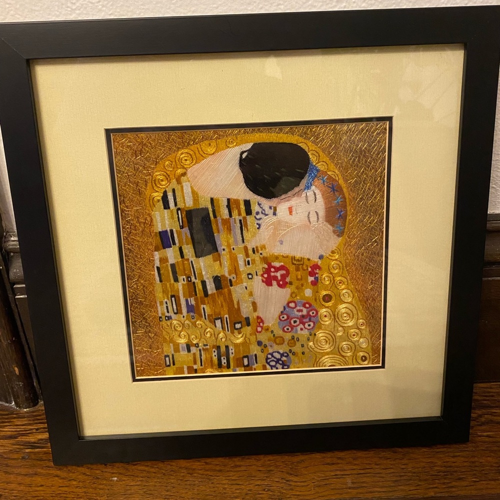 Kissing Couple Embroidered Picture